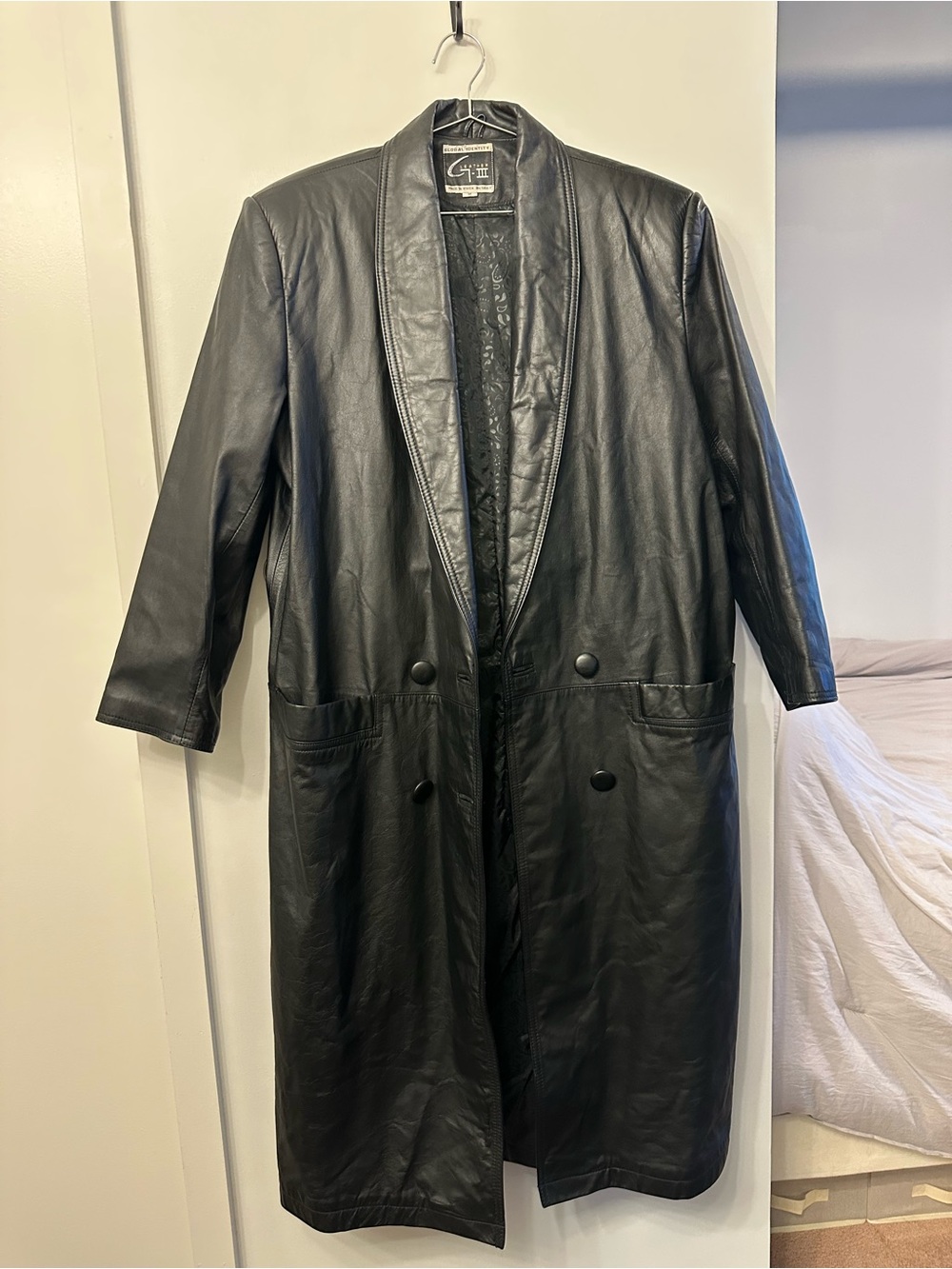 Vintage Global Identity Black Leather Longline Women’s Trench Coat